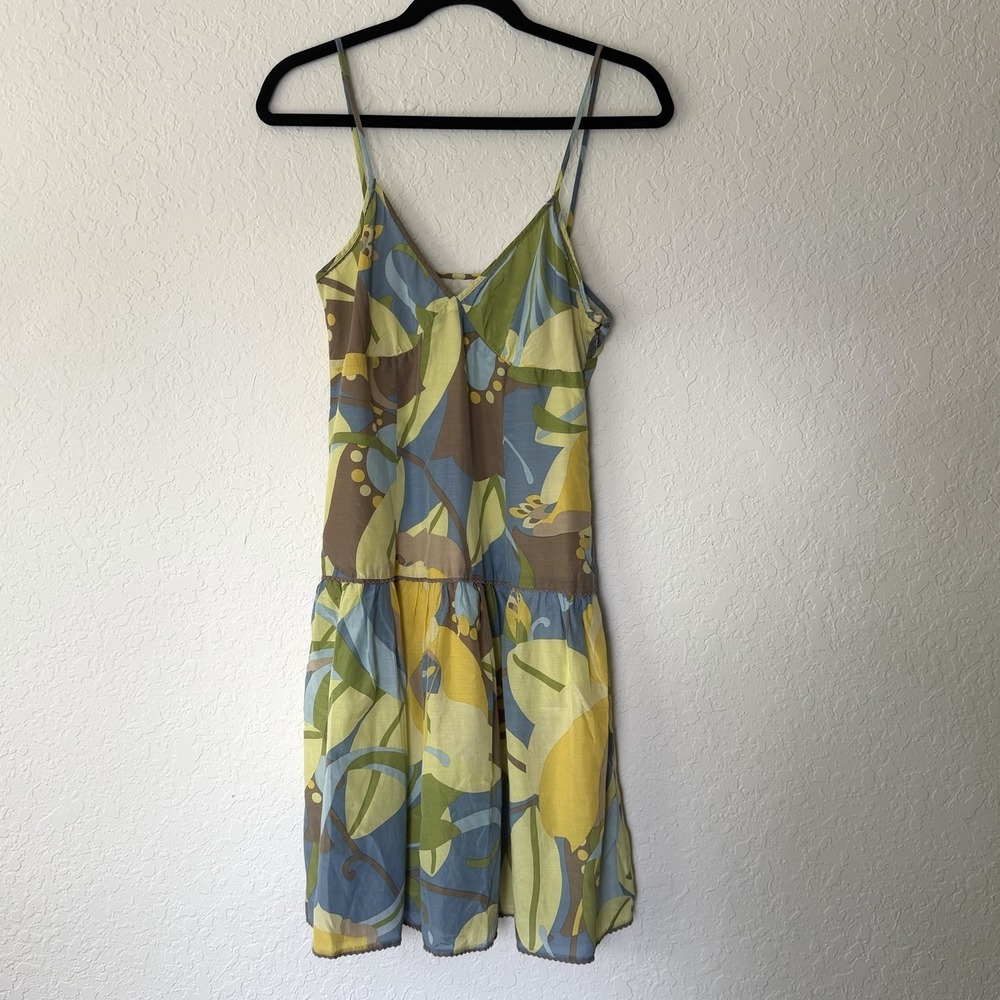 Y2K Silk Blend Mini Dress 2010s Jungal Size 6 Babydoll Floral Drop Waist